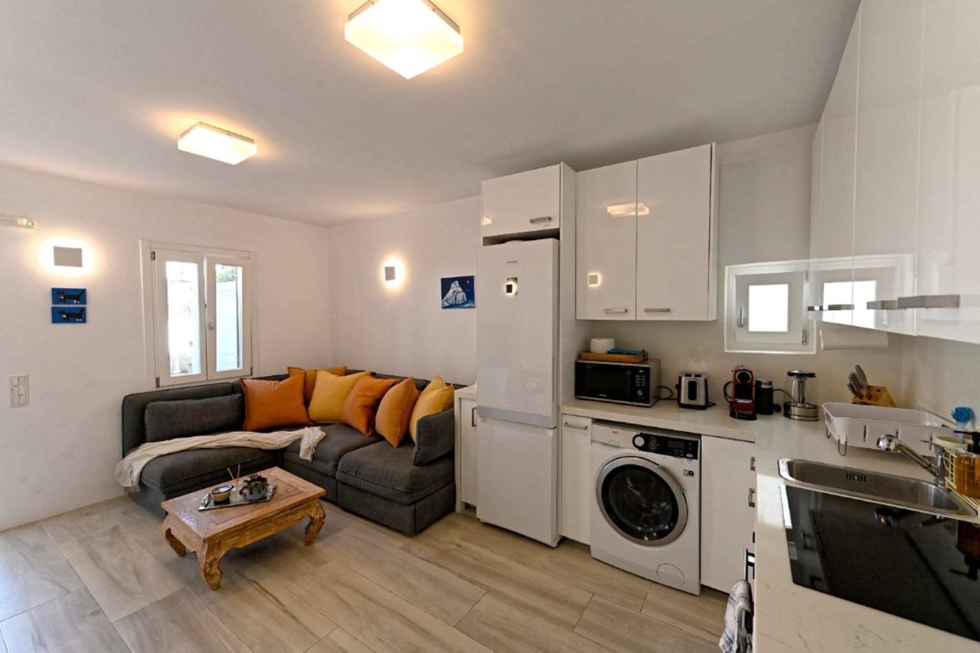 Open-plan living and kitchen at Hedoni Mykonos